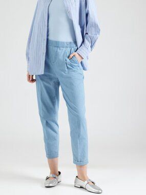 Benetton Chambray Pants Elastic Waist Lightweight Denim Tapered Large